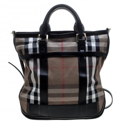 Pre Owned Burberry Beige/Black House Check Canvas and Leather Tote