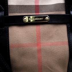 Pre Owned Burberry Beige/Black House Check Canvas and Leather Tote