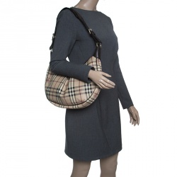 Pre Owned Burberry Beige/Brown Haymarket Check PVC and Leather Rydal Hobo