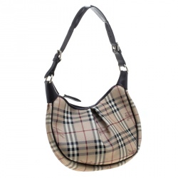 Pre Owned Burberry Beige/Brown Haymarket Check PVC and Leather Rydal Hobo