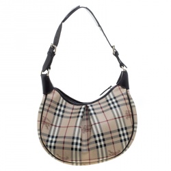 Pre Owned Burberry Beige/Brown Haymarket Check PVC and Leather Rydal Hobo