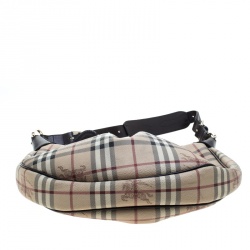 Pre Owned Burberry Beige/Brown Haymarket Check PVC and Leather Rydal Hobo