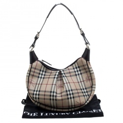 Pre Owned Burberry Beige/Brown Haymarket Check PVC and Leather Rydal Hobo