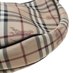 Pre Owned Burberry Beige/Brown Haymarket Check PVC and Leather Rydal Hobo