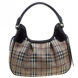 Pre Owned Burberry Beige/Brown Haymarket Check PVC and Leather Brooklyn Hobo