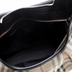 Pre Owned Burberry Beige/Brown Haymarket Check PVC and Leather Brooklyn Hobo