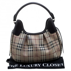 Pre Owned Burberry Beige/Brown Haymarket Check PVC and Leather Brooklyn Hobo