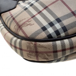 Pre Owned Burberry Beige/Brown Haymarket Check PVC and Leather Brooklyn Hobo