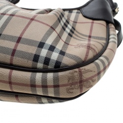 Pre Owned Burberry Beige/Brown Haymarket Check PVC and Leather Brooklyn Hobo