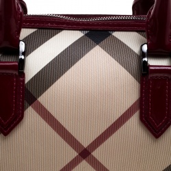 Pre Owned Burberry Beige/Raspberry Nova Check PVC and Patent Leather Chester Boston Bag