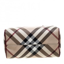 Pre Owned Burberry Beige/Raspberry Nova Check PVC and Patent Leather Chester Boston Bag