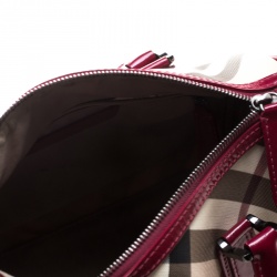 Pre Owned Burberry Beige/Raspberry Nova Check PVC and Patent Leather Chester Boston Bag