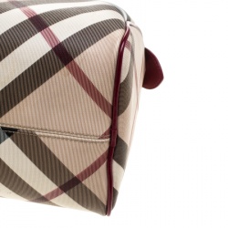 Pre Owned Burberry Beige/Raspberry Nova Check PVC and Patent Leather Chester Boston Bag