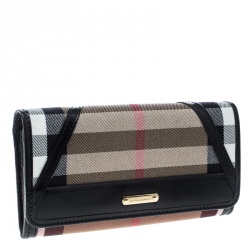 Pre Owned محفظة بربري كونتيننتال ليغتون قماش كاروهات هاوس سوداء/ بيج