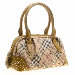 مملوكة مسبقًا حقيبة بربري مرصعة جلد وPVC كاروهات هايماركت بيج