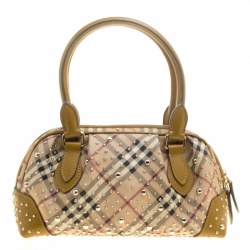 مملوكة مسبقًا حقيبة بربري مرصعة جلد وPVC كاروهات هايماركت بيج