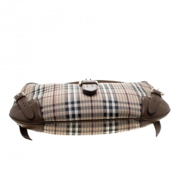 Pre Owned Burberry Beige/Brown Haymarket Check PVC and Leather Stitched Dunloe Hobo