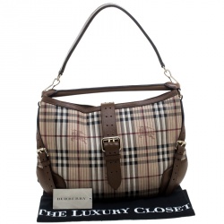 Pre Owned Burberry Beige/Brown Haymarket Check PVC and Leather Stitched Dunloe Hobo