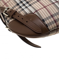 Pre Owned Burberry Beige/Brown Haymarket Check PVC and Leather Stitched Dunloe Hobo