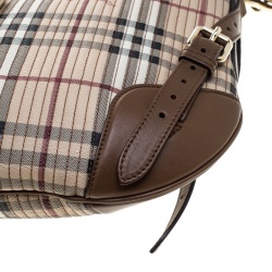 Pre Owned Burberry Beige/Brown Haymarket Check PVC and Leather Stitched Dunloe Hobo