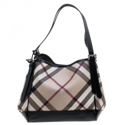 Pre Owned Burberry Black/Beige PVC and Patent Leather Canterbury Tote