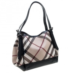 Pre Owned Burberry Black/Beige PVC and Patent Leather Canterbury Tote
