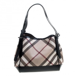 Pre Owned Burberry Black/Beige PVC and Patent Leather Canterbury Tote