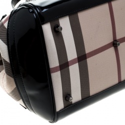 Pre Owned Burberry Black/Beige PVC and Patent Leather Canterbury Tote