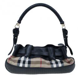 Pre Owned Burberry Nova Check Canvas and Black Leather Shoulder Bag