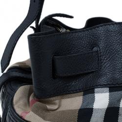 Pre Owned Burberry Nova Check Canvas and Black Leather Shoulder Bag
