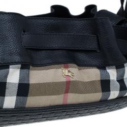 Pre Owned Burberry Nova Check Canvas and Black Leather Shoulder Bag
