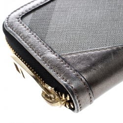 Pre Owned Burberry Grey Nova Check PVC and Leather Zip Around Wallet