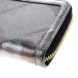 Pre Owned Burberry Grey Nova Check PVC and Leather Zip Around Wallet