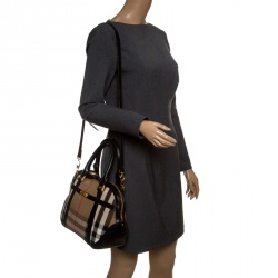 Pre Owned Burberry Black House Check Fabric and Leather Orchard Bowling Bag