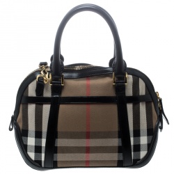 Pre Owned Burberry Black House Check Fabric and Leather Orchard Bowling Bag
