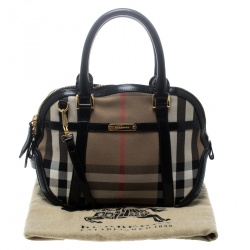 Pre Owned Burberry Black House Check Fabric and Leather Orchard Bowling Bag
