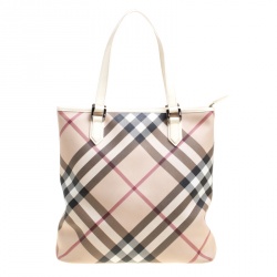 Pre Owned Burberry Beige/White Nova Check PVC Tote