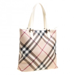 Pre Owned Burberry Beige/White Nova Check PVC Tote