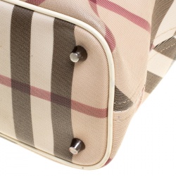 Pre Owned Burberry Beige/White Nova Check PVC Tote