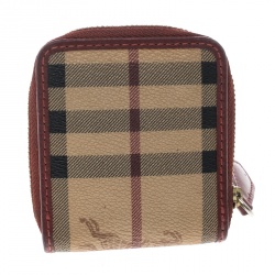 Pre Owned محفظة نقود معدنية بربري كانفاس مقوى كاروهات هايماركت بيج/ حمراء