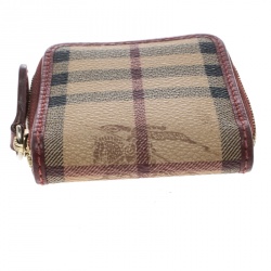 Pre Owned محفظة نقود معدنية بربري كانفاس مقوى كاروهات هايماركت بيج/ حمراء