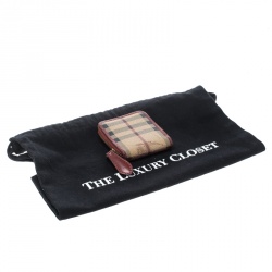 Pre Owned محفظة نقود معدنية بربري كانفاس مقوى كاروهات هايماركت بيج/ حمراء