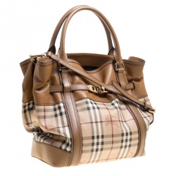 Pre Owned Burberry Beige/Tan Haymarket Check Canvas and Leather Medium Golderton Tote