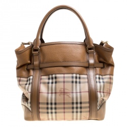 Pre Owned Burberry Beige/Tan Haymarket Check Canvas and Leather Medium Golderton Tote