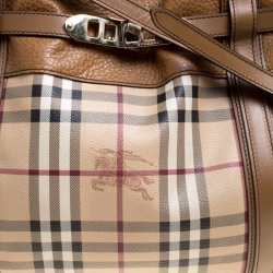 Pre Owned Burberry Beige/Tan Haymarket Check Canvas and Leather Medium Golderton Tote