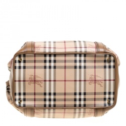Pre Owned Burberry Beige/Tan Haymarket Check Canvas and Leather Medium Golderton Tote