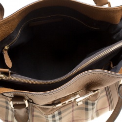 Pre Owned Burberry Beige/Tan Haymarket Check Canvas and Leather Medium Golderton Tote
