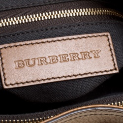 Pre Owned Burberry Beige/Tan Haymarket Check Canvas and Leather Medium Golderton Tote