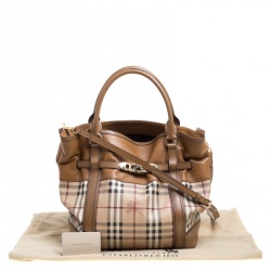Pre Owned Burberry Beige/Tan Haymarket Check Canvas and Leather Medium Golderton Tote