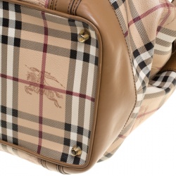 Pre Owned Burberry Beige/Tan Haymarket Check Canvas and Leather Medium Golderton Tote